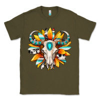 Army Green Western bull skull sunflower Classic Tee - MaliasSmallBusiness