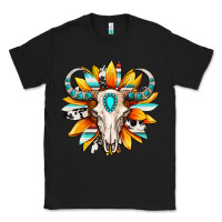 Black Western bull skull sunflower Classic Tee - MaliasSmallBusiness