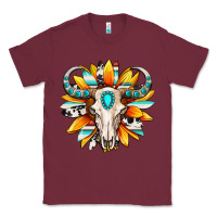 Burgundy Western bull skull sunflower Classic Tee - MaliasSmallBusiness