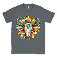 Charcoal Heather Western bull skull sunflower Classic Tee - MaliasSmallBusiness