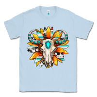Dusty Blue Western bull skull sunflower Classic Tee - MaliasSmallBusiness