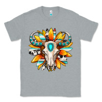 Heather Grey Western bull skull sunflower Classic Tee - MaliasSmallBusiness