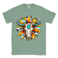 Sage Western bull skull sunflower Classic Tee - MaliasSmallBusiness