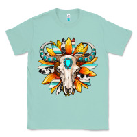 Seafoam Western bull skull sunflower Classic Tee - MaliasSmallBusiness