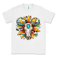 White Western bull skull sunflower Classic Tee - MaliasSmallBusiness