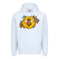 White bee sunflower leopard Premium Hoodie - AdoDesignShop