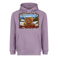 Lavender merry christmas highland cow with farm Heavyweight Hoodie - RanaPortraitStore