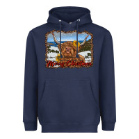 Navy merry christmas highland cow with farm Heavyweight Hoodie - RanaPortraitStore