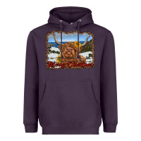 Plum merry christmas highland cow with farm Heavyweight Hoodie - RanaPortraitStore