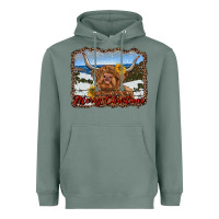 Sage merry christmas highland cow with farm Heavyweight Hoodie - RanaPortraitStore