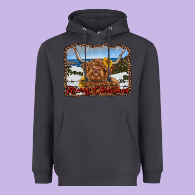 Merry Christmas Highland Cow With Farm Heavyweight Hoodie Designed By Ranaportraitstore