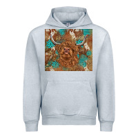 Heather Grey highland cow turquoise gemstones western patterns Urban Hoodie - BarkalooDesign