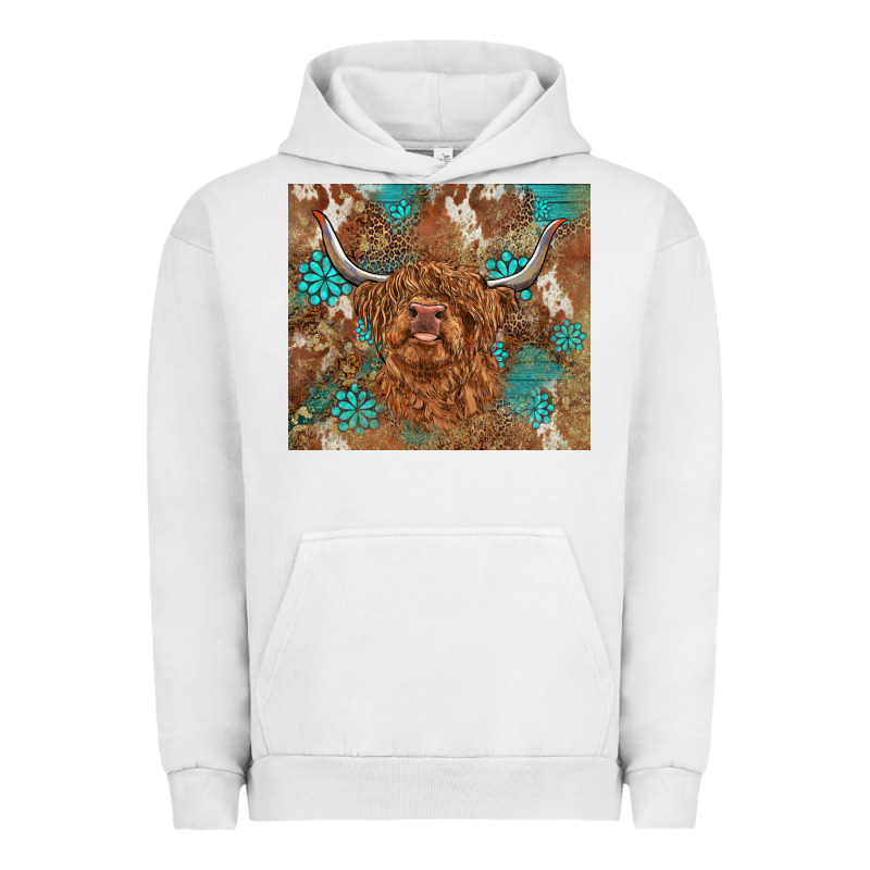 Highland Cow Turquoise Gemstones Western Patterns Urban Hoodie by BarkalooDesign | Teevron