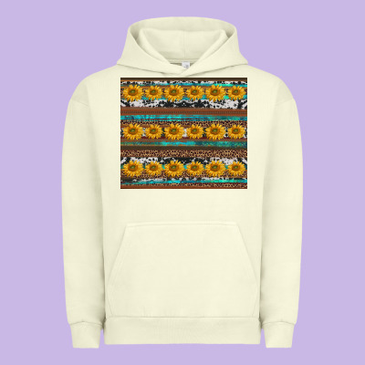 Sunflowers Leopard Cowhide Turquoise Urban Hoodie Designed By Barkaloodesign