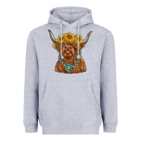 Heather Grey highland cow with sunflower and gemstone Heavyweight Hoodie - RanaPortraitStore