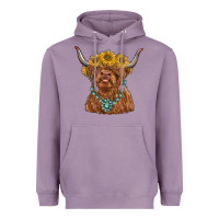 Lavender highland cow with sunflower and gemstone Heavyweight Hoodie - RanaPortraitStore