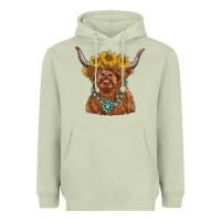 Matcha highland cow with sunflower and gemstone Heavyweight Hoodie - RanaPortraitStore