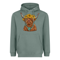 Sage highland cow with sunflower and gemstone Heavyweight Hoodie - RanaPortraitStore