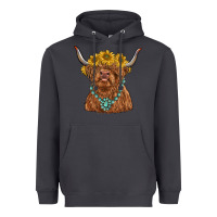 Smoke highland cow with sunflower and gemstone Heavyweight Hoodie - RanaPortraitStore