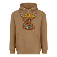 Toasted Coconut highland cow with sunflower and gemstone Heavyweight Hoodie - RanaPortraitStore