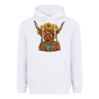 White highland cow with sunflower and gemstone Heavyweight Hoodie - RanaPortraitStore