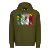 Army Green mexico flag sunflower cactus Premium Hoodie - AdoDesignShop