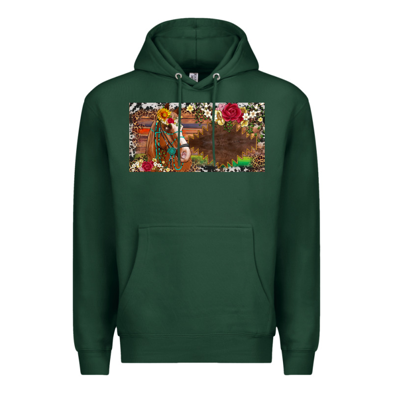 Western Turquoise Gemstone Horse Cowhide Leopard Floral Background Lic Premium Hoodie by Artiststas | Teevron