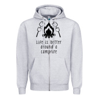 Heather Grey life is better around a campfire Zipper Hoodie - Unal Design