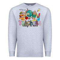 Heather Grey Teachers Change The World Premium Sweatshirt - CowhideDigitalArt