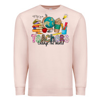 Pale Pink Teachers Change The World Premium Sweatshirt - CowhideDigitalArt