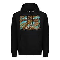 Black western leopards and turquoise with cowhide background Premium Hoodie - Artiststas