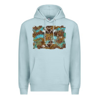 Blue Mist western leopards and turquoise with cowhide background Premium Hoodie - Artiststas