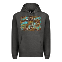 Charcoal Heather western leopards and turquoise with cowhide background Premium Hoodie - Artiststas