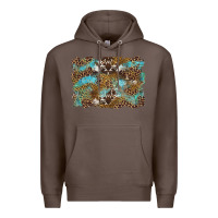 Coffee western leopards and turquoise with cowhide background Premium Hoodie - Artiststas