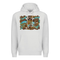Dove Grey western leopards and turquoise with cowhide background Premium Hoodie - Artiststas