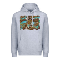 Heather Grey western leopards and turquoise with cowhide background Premium Hoodie - Artiststas