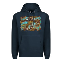 Navy western leopards and turquoise with cowhide background Premium Hoodie - Artiststas