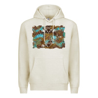 Oatmeal Heather western leopards and turquoise with cowhide background Premium Hoodie - Artiststas