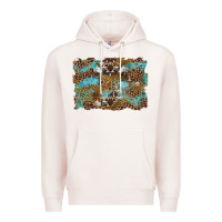 Pale Pink western leopards and turquoise with cowhide background Premium Hoodie - Artiststas