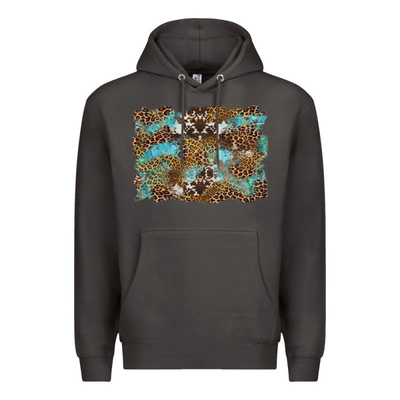 Western Leopards And Turquoise With Cowhide Background Premium Hoodie by Artiststas | Teevron