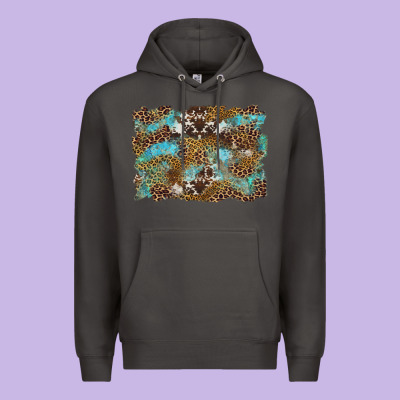 Western Leopards And Turquoise With Cowhide Background Premium Hoodie Designed By Artiststas