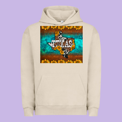 Sunflowers Cowhide Leopard Texas Map Urban Hoodie Designed By Barkaloodesign