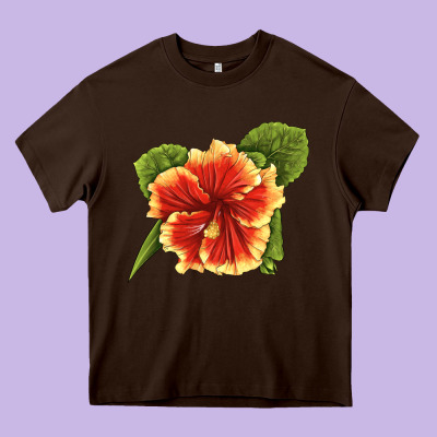 Hawaiian Hibiscus Flower Illustrations Heavy Core Tee Designed By Lillyallendesigns