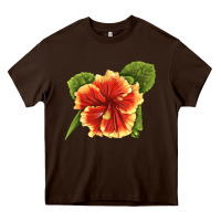 Chocolate Brown Hawaiian Hibiscus Flower Illustrations Heavy Core Tee - LillyAllenDesigns