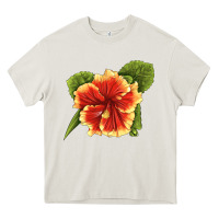 Cream Hawaiian Hibiscus Flower Illustrations Heavy Core Tee - LillyAllenDesigns