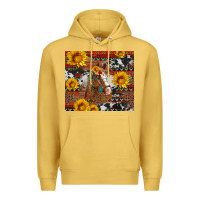 Antique Gold western horse with sunflowers and aztec leopard cowhide Premium Hoodie - Artiststas