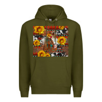 Army Green western horse with sunflowers and aztec leopard cowhide Premium Hoodie - Artiststas
