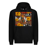 Black western horse with sunflowers and aztec leopard cowhide Premium Hoodie - Artiststas