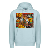 Blue Mist western horse with sunflowers and aztec leopard cowhide Premium Hoodie - Artiststas