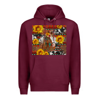 Burgundy western horse with sunflowers and aztec leopard cowhide Premium Hoodie - Artiststas
